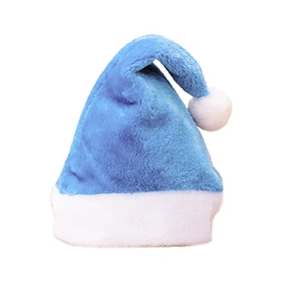 Image of Haveratio Soft Velvet Santa Hat Comfortable Traditional Multi Color Plush Christmas for Adult Kids New Year Gifts Lake blue