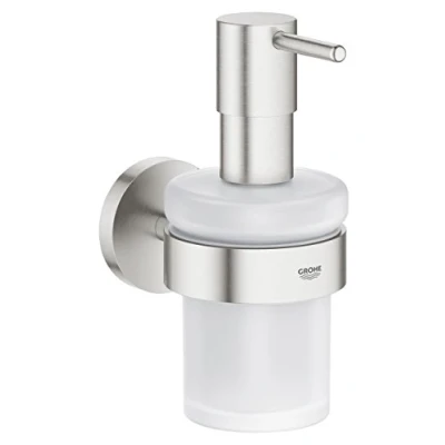 Image of GROHE Essentials Holder with Soap Dispenser German Engineered, Metal In Stainless Steel Look and Concealed Fastening 40448DC1