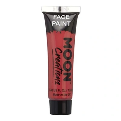 Image of Moon Creations Face &amp; Body Paint Tubes Red 12ml Ready to Use No Flake Cruelty Free, Made in UK for Kids, Adults, Fancy Dress, Festivals, Halloween More