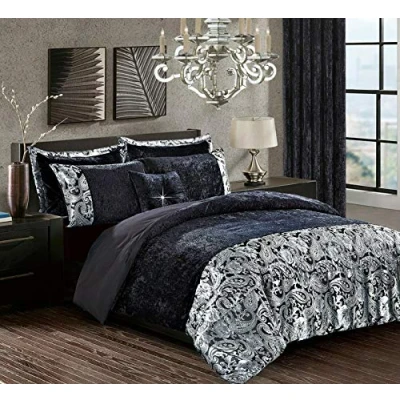 Image of Householdfurnishing 3 Pieces Duvet/Quilt Cover Set Bedding Crushed Velvet With Pillowcases (Black, Super King)