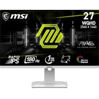 Image of MSI MAG 274QRFW 27 Inch WQHD Gaming Monitor 2560 x 1440 Rapid IPS Panel, 180 Hz / 1ms GtG, 123% sRGB Colour Gamut, Frameless Design, DisplayHDR 400 DisplayPort 1.4a, HDMI 2.0b