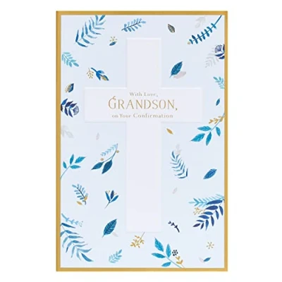 Image of UK Greetings Confirmation Card for Grandson With Envelope Blue Leaf Design