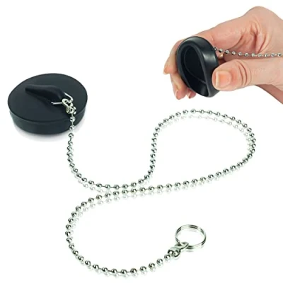 Image of Universal Rubber Bath Plug, 44mm Diameter and 16 Inch Chain, Kitchen Bathroom Sink Drain Stopper with Extra Flexible Natural
