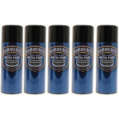 Image of 5x Hammerite Hammered Black Metal Spray Paint 400ml Aerosol Tins x5