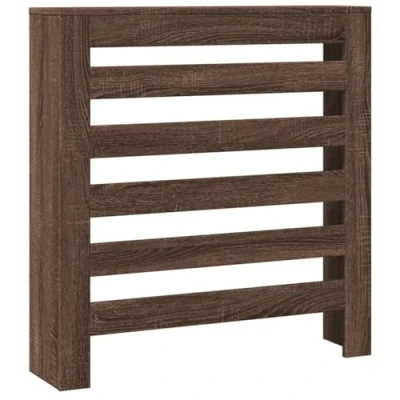 Image of vidaXL Brown Oak Radiator Cover Heater Shelf Engineered Wood 78x20x82 cm Living Room Decor Slatted Design