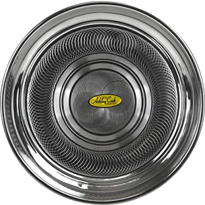 Image of Intricate Patterns Stainless Steel Round Serving Tray Platter Plate 25CM