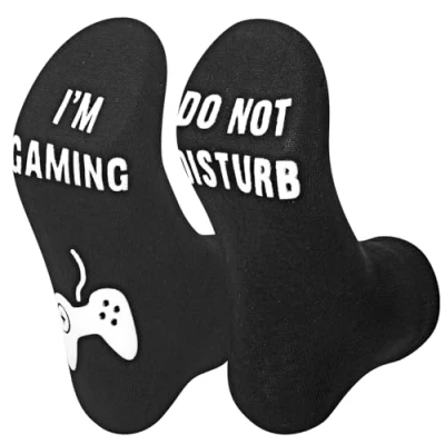 Image of Vinsani® &#039;Do Not Disturb, I&#039;m Gaming&#039; Funny Ankle Gamer Socks Black with White Text