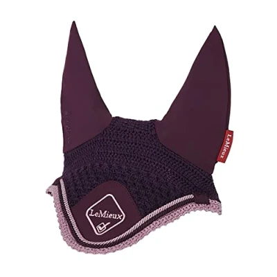 Image of LeMieux Classic Fly Hood in Fig with Soft Lycra Ears Close Knit Crochet Comfortable Fit Equestrian Mask Sport Horse Wear X Large