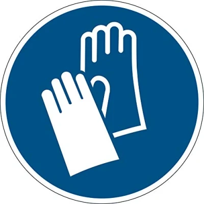 Image of Durable Removable Self Adhesive Floor Safety Sticker &quot;Wear Protective Gloves&quot; Sign Diameter of 43cm Blue Pack 1