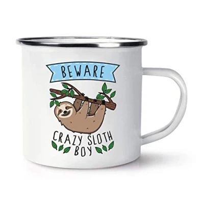 Image of Beware Crazy Sloth Boy Enamel Mug Cup