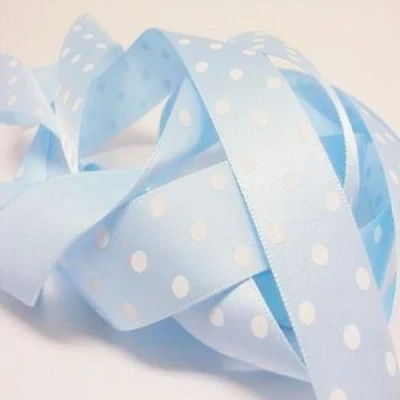 Image of HomeBuy POLKA DOT Ribbon trim satin 25 mm wide Jumbo size SKY BLUE #13 (sold by the metre)
