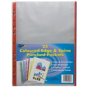 Image of 25 x A4 Coloured Edge + Spine Plastic Wallets Glass Clear Strong Poly Pockets