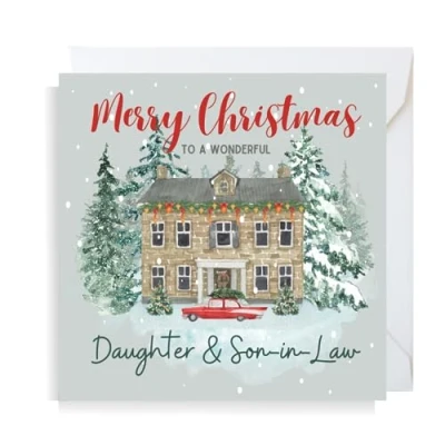 Image of Second Ave Daughter &amp; Son in Law Christmas House Square Xmas Holiday Festive Greetings Card