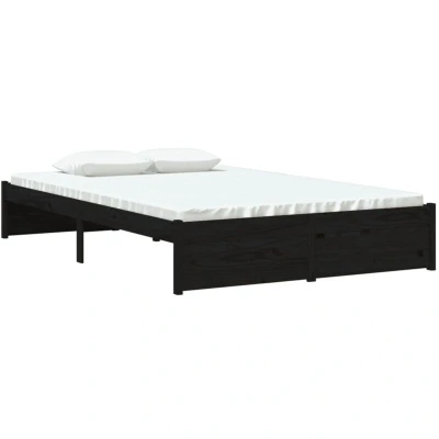 Image of vidaXL Bed Frame without Mattress Black Solid Wood 120x190 cm Small Double