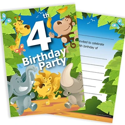 Image of Olivia Samuel 20 x 4th Birthday Party Jungle Themed Animal Invitations from Ready to Write with Envelopes