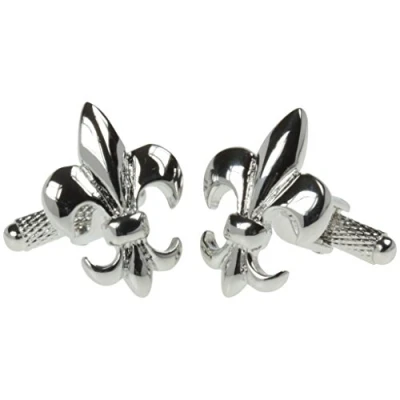 Image of Silver Colour Fleur De Lis Classic Cufflinks Supplied in Onyx Art Cufflink Gift Box