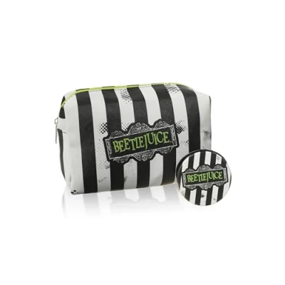 Image of Beetlejuice Multicoloured Makeup Bag Women&#039;s Cosmetic Pouch with Stripe Design Adults Logo Holder Ladies Gothic Travel Beauty Case Classic Movie Merchandis Gift