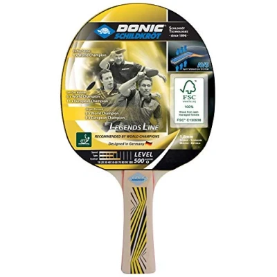 Image of Donic Schildkröt Legends 500 FSC Table Tennis Bat, AVS Handle Damping, 1.8 mm Sponge, Wood, Elite ITTF Rubber, 714407