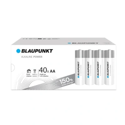 Image of BLAUPUNKT AA alkaline batteries, pack of 40, best for wall clocks, TV remote controls, LR6BPO/40CB