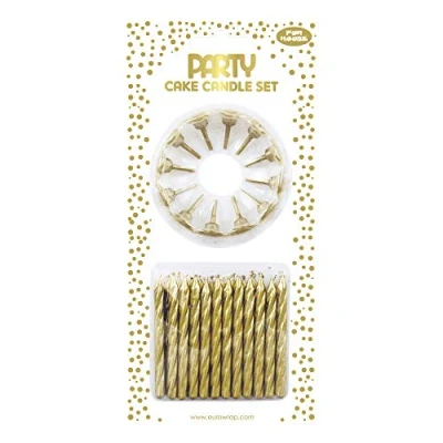 Image of Clairefontaine 24324 GC A Set of 24 Metallic Birthday Candles + 12 Candle Holders Colour: Gold Birthday, Anniversary, Happy