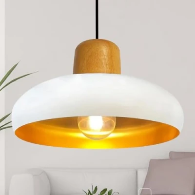 Image of bamyum Androa Industrial Ceiling Light Ø40 cm Metal Lamp Lighting Fixture Mid Century Modern Chandeliers Vintage Light, White and Gold