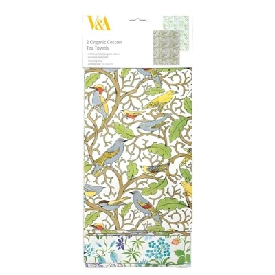 Image of Museums &amp; Galleries Tea Towels V&amp;A Design Organic Cotton Artistic Birds and Flowers by C.F.A Voysey Set of 2 Stylish Home Accessory