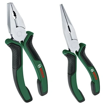 Image of Bosch Pliers Set 2 Piece (2X Ideal Quality, Precise, Long Lasting Combination and Nose for Robust Multitasking; Ergonomic; Matt Chrome Nickel Plated)