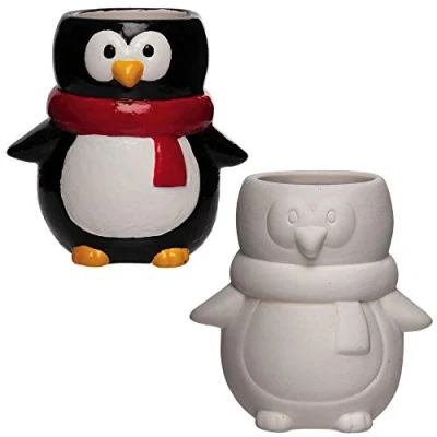 Image of Baker Ross AX349 Penguin Ceramic Flower Pots Box of 2, For Kids to Paint and Grow Your Own Plants