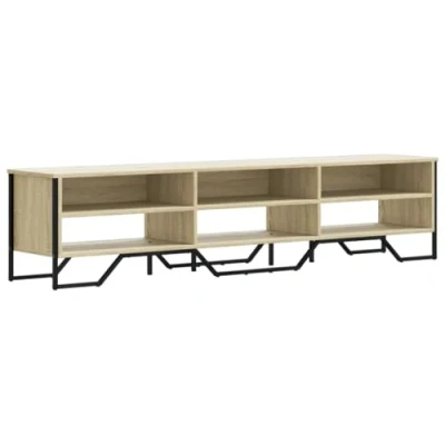 Image of vidaXL TV Cabinet Stand Unit Sonoma Oak Modern Media Storage Engineered Wood, Metal 180x34x41 cm For Living Room, Bedroom