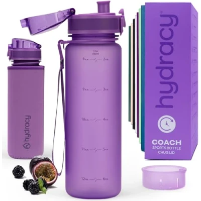 Image of Hydracy Water Bottle with Time Marker 500 ml 17 Oz BPA Free Leak Proof &amp; No Sweat Gym Fruit Infuser Strainer Ideal for Fitness or Sports Outdoors