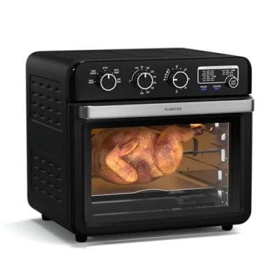 Image of Klarstein AirGlaze Air Fryer 34L Large Oven, 2000W, 9 Programs, Rotary Knob Control, Panoramic Window, Rotisserie &amp; Accessory Set, Black