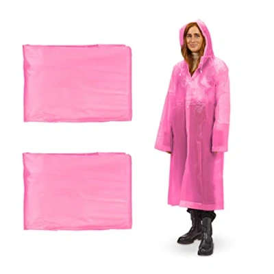 Image of Relaxdays Set of 2 Rain Ponchos, with Hood, Reusable Raincoat, Ladies &amp; Men, Waterproof, Long, Festival Camping, Pink, Foam, 148 x 160 0.2 cm