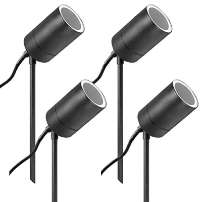 Image of Long Life Lamp Company 4 x Garden Outdoor Spike Light Mains Powered Black Finish Stainless Steel Water Resistant Ground Pathway Lighting ZLC307B