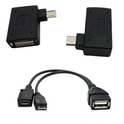Image of TV xStream Multi Pack of OTG Adapters, 90 Left Angle, 90* Right Angle and Y Splitter Cable micro USB Connections