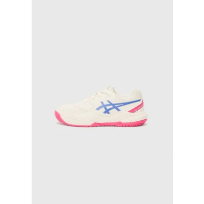 Image of Asics GEL Dedicate 8 Unisex Multicourt tennis shoes for kids, Size: 1, Cream/dark blue/pink