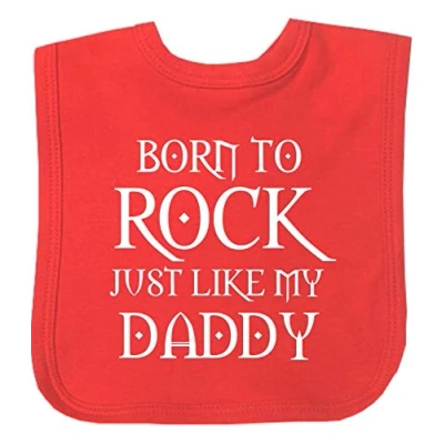 Image of BabyPrem Baby Bib Born to Rock Like Daddy Clothes Hook and Loop One Size RED