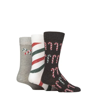 Image of Mens 3 Pair SOCKSHOP Wildfeet Cotton Christmas Gift Socks Candy Canes 7 11