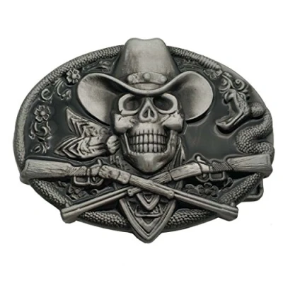 Image of Xwest Western Cowboy Skull Pirate Rifles Belt Buckle Black