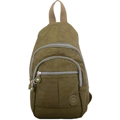 Image of Mens/Womens Crinkled Nylon Handy Practical Tavel Ruck Sack/Back Pack Olive Green