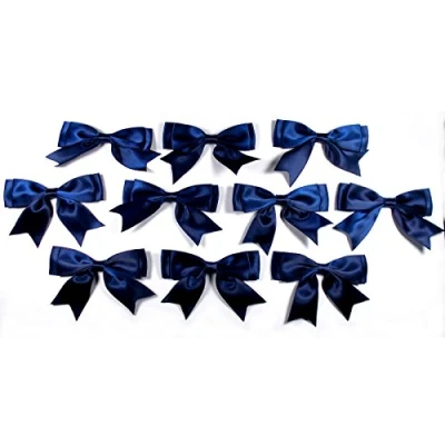 Image of Large Satin Ribbon Double Bows 8cm Wide Pack of 10 (Dark Blue)