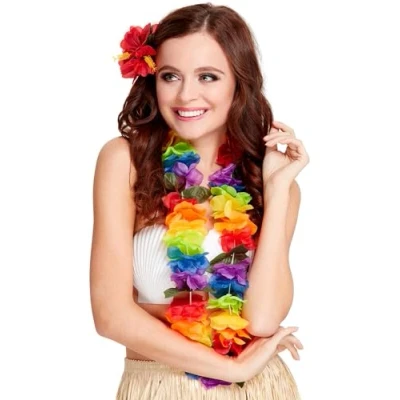 Image of Smiffys Bright Large Lei, Rainbow , Hawaiian Luau Fancy Dress, Dress Up Accessories