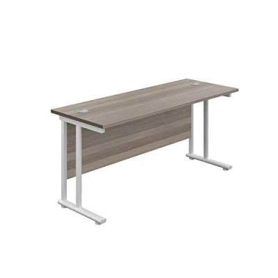 Image of Office Hippo Heavy Duty Rectangular Cantilever Desk, Home Table, Integrated Cable Ports, PC Desk For or Home, 5 Yr Wty White Frame/Grey Oak Top, 140cm x 60cm