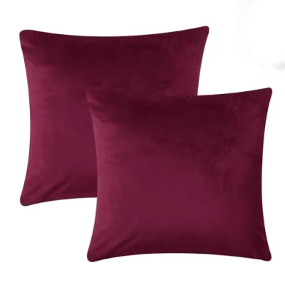Image of Imperial Rooms Cushion Covers 45 x cm Pack of 2 Square Throw Velvet Pillow Cases Bedroom Decor for Sofa Living Room Car (Burgundy, 18 Inch)