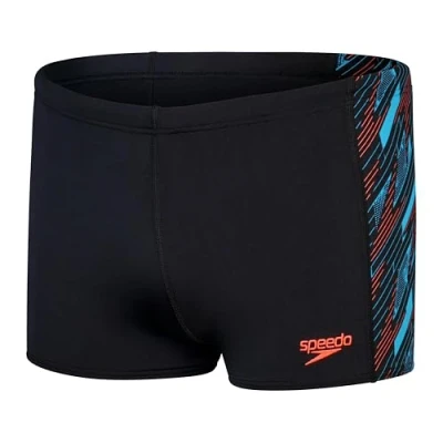 Image of Speedo Men&#039;s Hyperboom Panel Aquashort Swim Training Fitness Chlorine Resistant, Black/Picton Blue/Siren Red, 30