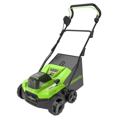 Image of Greenworks 40V Cordless Lawn Scarifier Aerator and Rake with Brushless Motor, 3100 rpm, 38cm Working Width, 5 Depths, 45L Collection Box WITHOUT Battery &amp; Charger GD40SC38II