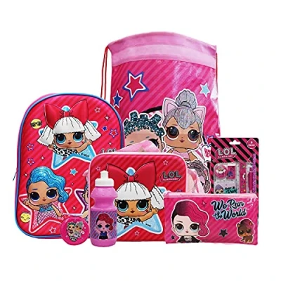Image of simpahome L.O.L Surprise 7PC Back to School Bundle inc 3D Backpack, Drawstring Sports Bag, Insulated Lunch Water Bottle, Coin Pouch, Pencil Case &amp; Stationery Set.