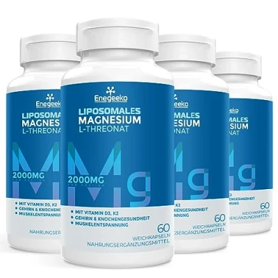 Image of Liposomal Magnesium L Threonate Softgels 2000mg Supplement with Vitamin D3 &amp; K2 Non GMO, Gluten Free 60 (60 Count (Pack of 4))