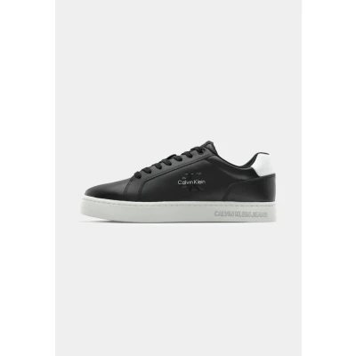 Image of Calvin Klein Women’s Classic Mono Leather Cupsole Trainers, Black (Black/Bright White), 9