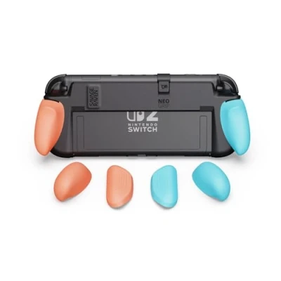 Image of SAVAGE RAVEN by Skull &amp; Co. NeoGrip for Nintendo Switch 2: an Ergonomic Grip Hard Shell Handheld Case with Replaceable Grips [to fit All Hands Sizes] [No Carrying Case] Neon Blue(L)+Neon Red(R)