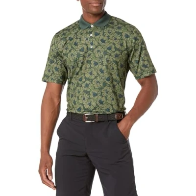 Image of Amazon Essentials Men&#039;s Regular Fit Quick Dry Golf Polo Shirt, Olive Hibiscus Flower, M